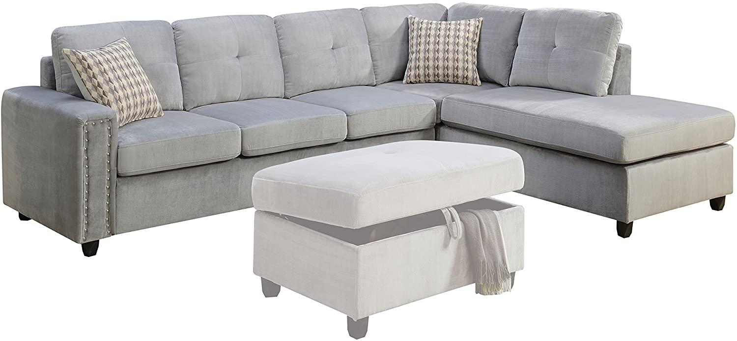

    
Contemporary Gray Velvet L-Shaped Reversible Sectional Sofa by Acme Belville 52710-3pcs
