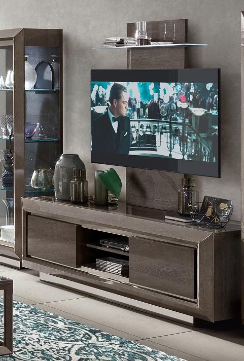 

    
Contemporary High Gloss Walnut Entertainment Center 4Ps Made in Italy ESF Elite
