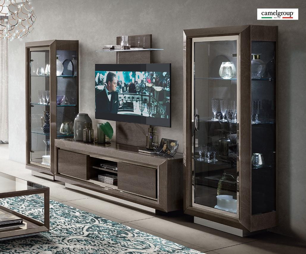 

    
Contemporary High Gloss Walnut Entertainment Center 4Ps Made in Italy ESF Elite
