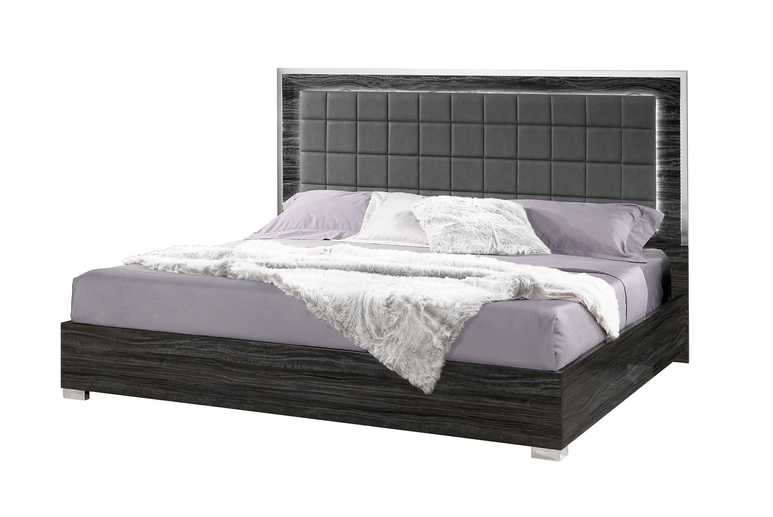 Contemporary Platform Bed Alice 15546-EK in Gray Leatherette