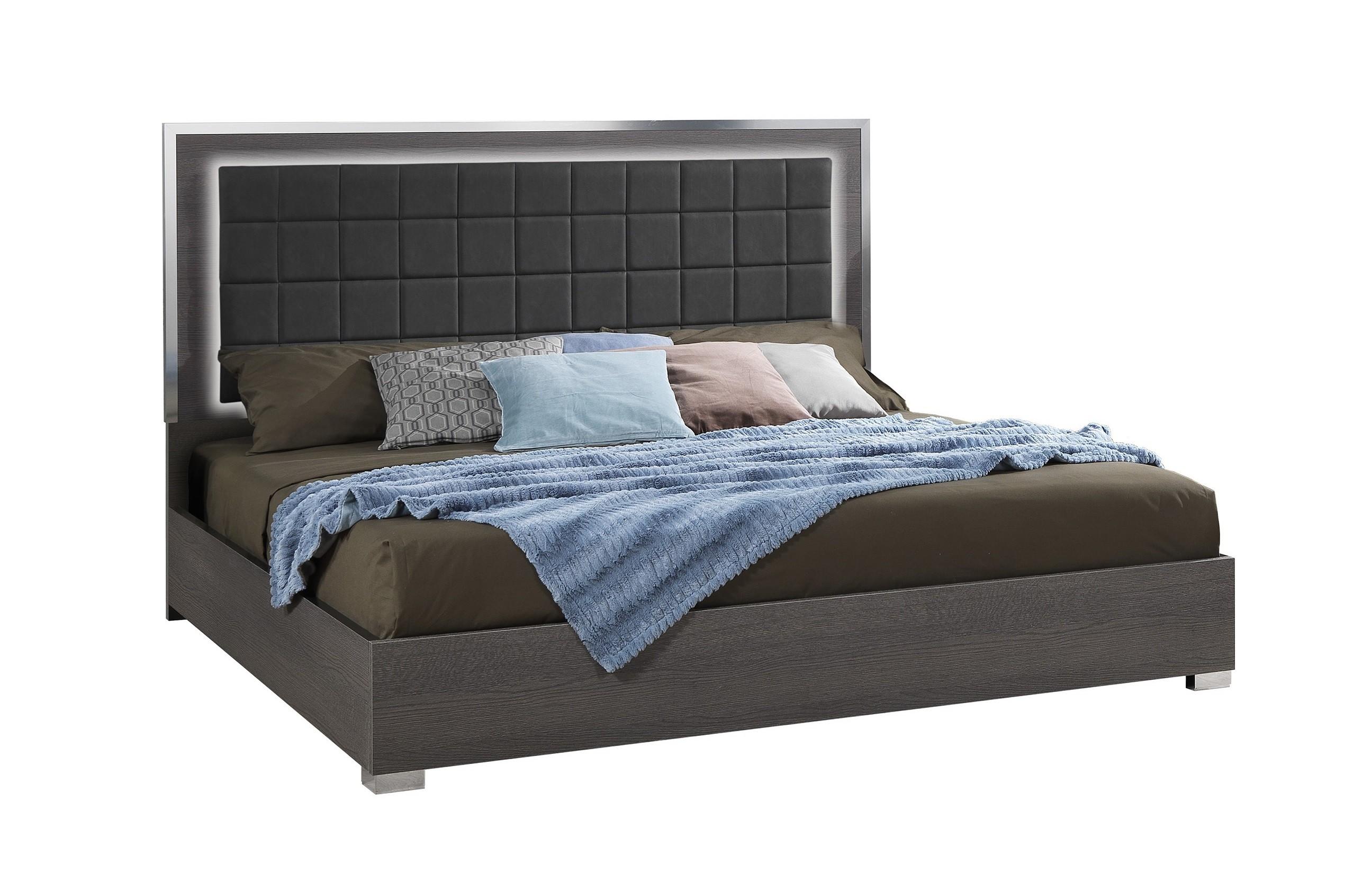Contemporary Platform Bed Alice 15544-EK in Gray Leatherette