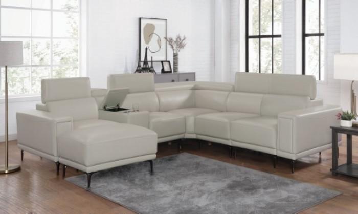 Contemporary Sectional Living Room Set Brekstad Sectional Living Room Set 2PCS FOA6476LG-SF-S-2PCS FOA6476LG-SF-S-2PCS in Light Gray Leatherette