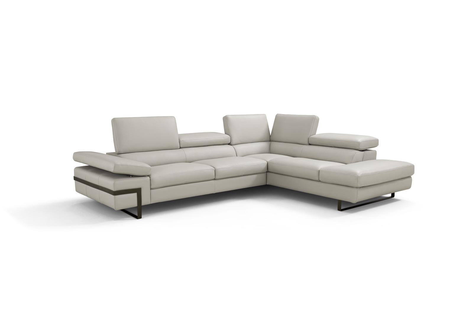 Contemporary Sectional Sofa Rimini 17774 in Light Grey Italian Leather
