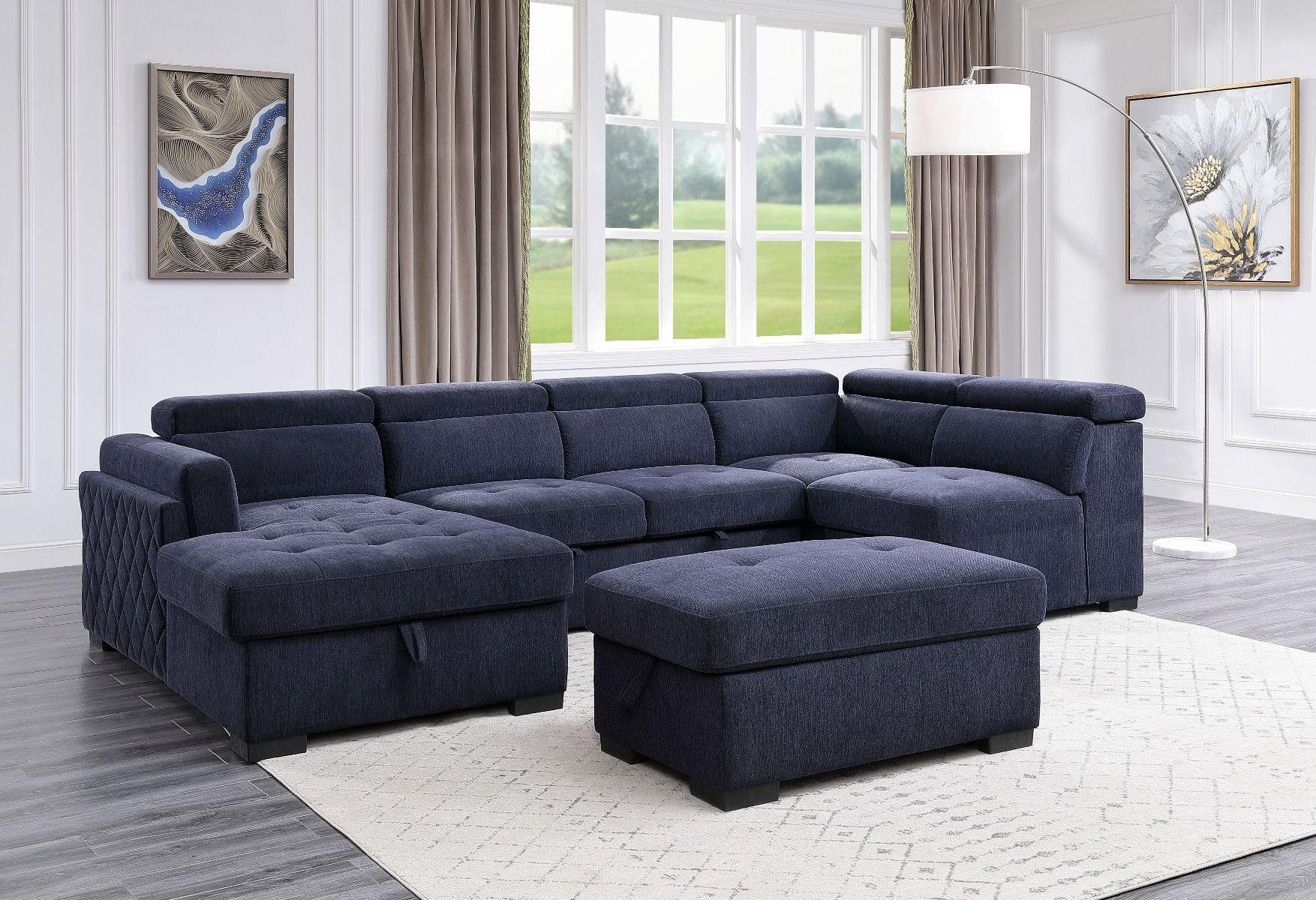 Contemporary Sectional Living Room Set Nekoda Sectional Sofa W/Storage & Ottoman 55520-SO-2PCS 55520-SO-2PCS in Navy blue Fabric