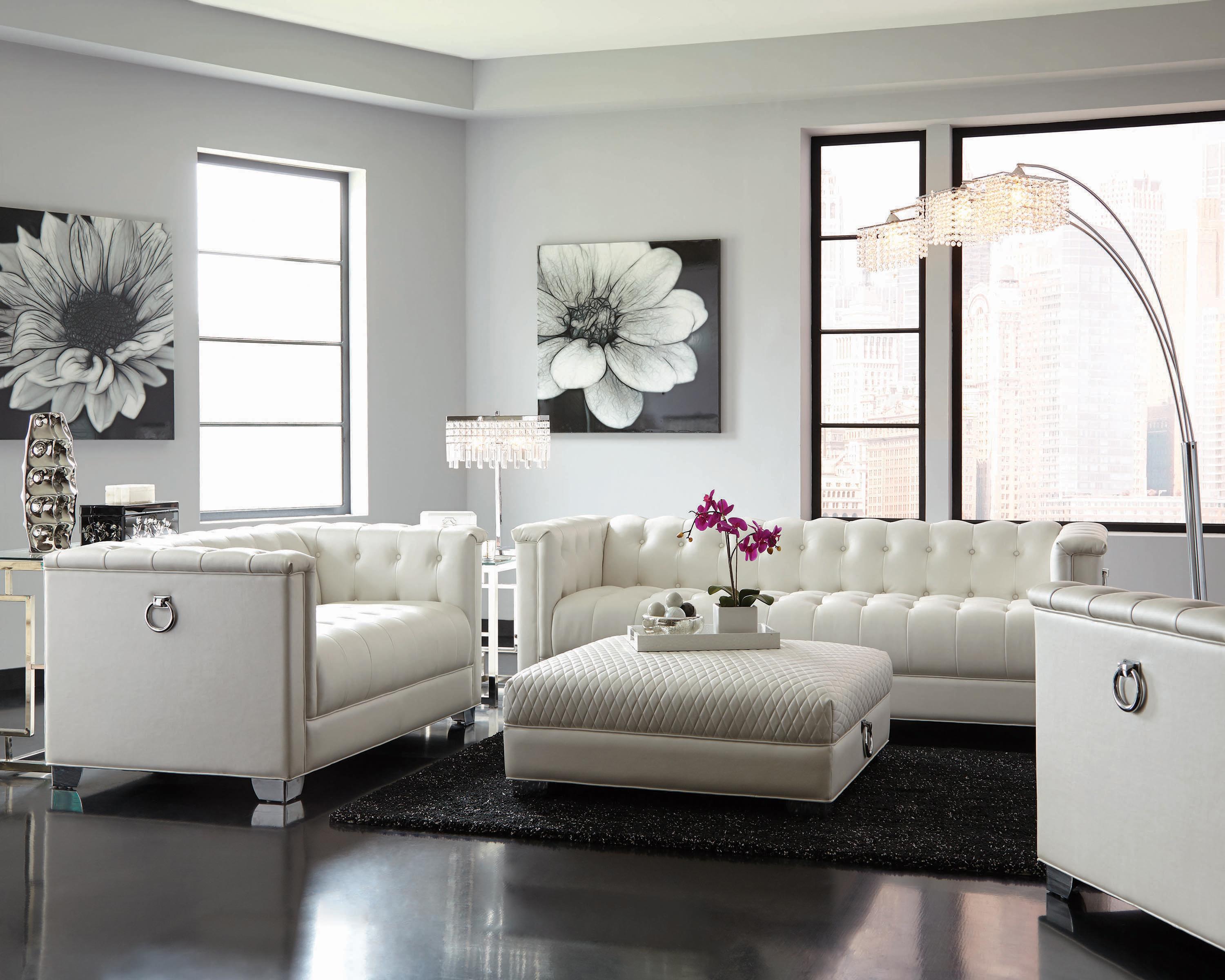 Contemporary Living Room Set 505391-S4 Chaviano 505391-S4 in Pearl White Leatherette