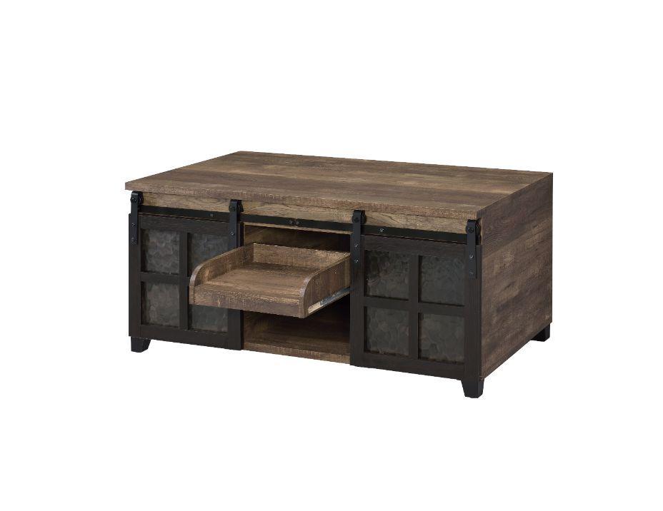 

    
Contemporary Rustic Oak & Black Finish Coffee Table by Acme Nineel 87955
