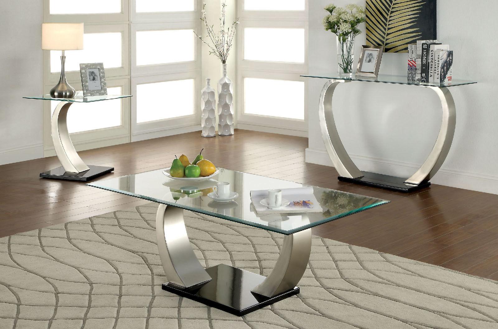 Contemporary Coffee Table and 2 End Tables CM4728C-3PC Roxo CM4728C-3PC in Chrome 