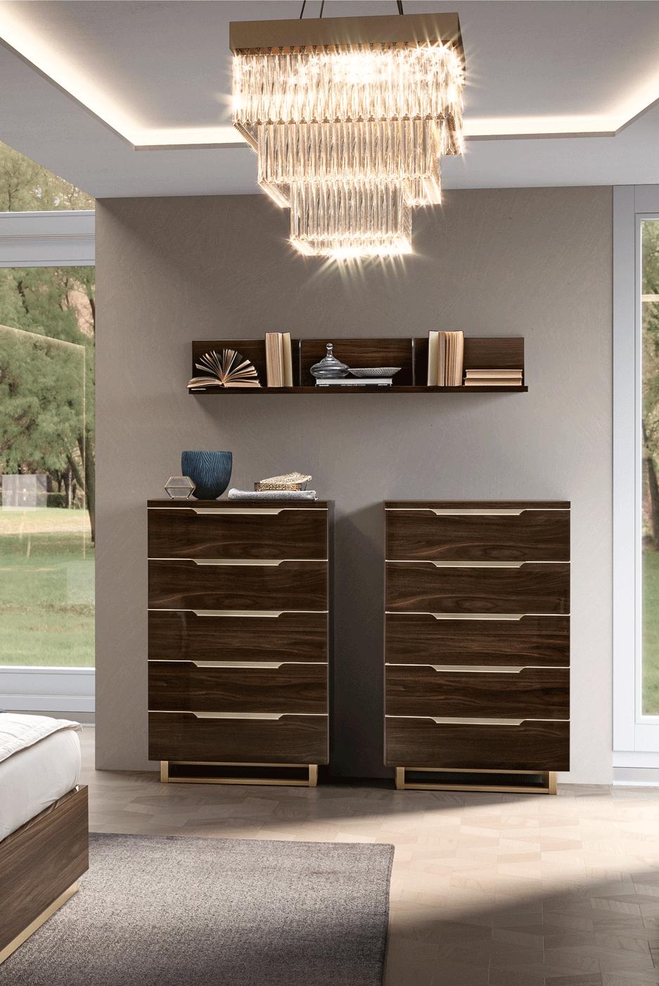 Contemporary Chest Camelgroup Italy Double Chest 162SET.01-C 162SET.01-C in Walnut, Gold 
