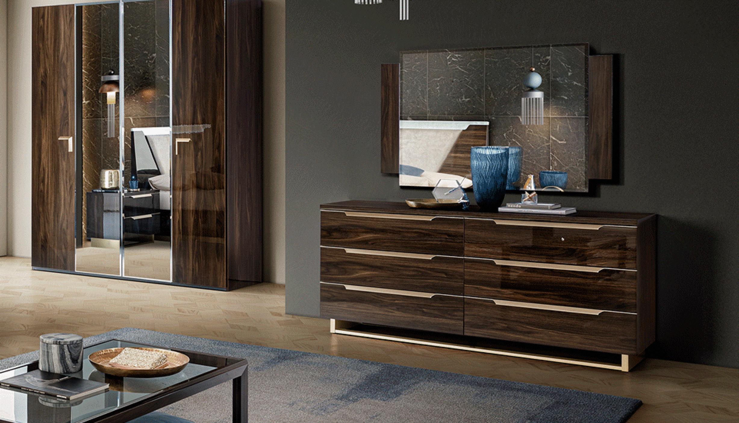 Contemporary Dresser With Mirror Camelgroup Italy Double Dresser With Mirror 162CMD.01NP-D-2PCS 162CMD.01NP-D-2PCS in Walnut, Gold 