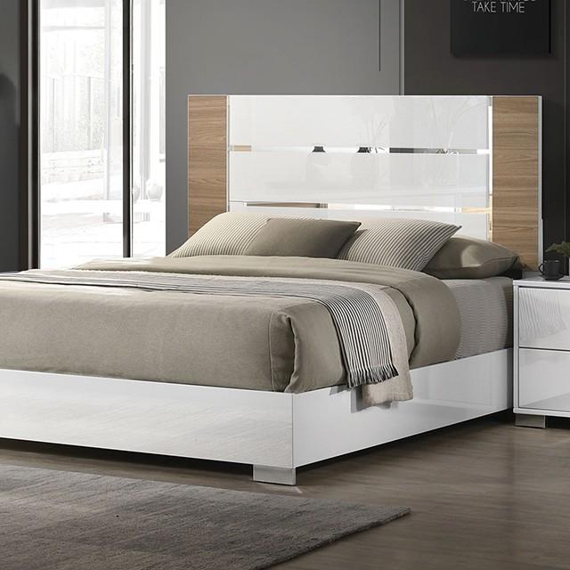 

    
Contemporary White and Natural Wood Cal king Bed Furniture of America Erlangen CM7462WH-CK

