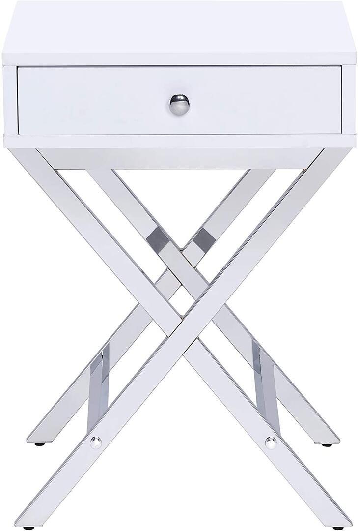 

    
Contemporary White & Brass Accent Table by Acme 82696 Coleen
