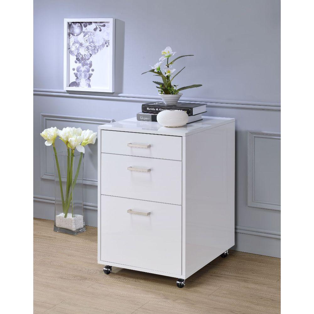 

    
Contemporary White High Gloss & Chrome File Cabinet by Acme 92454 Coleen
