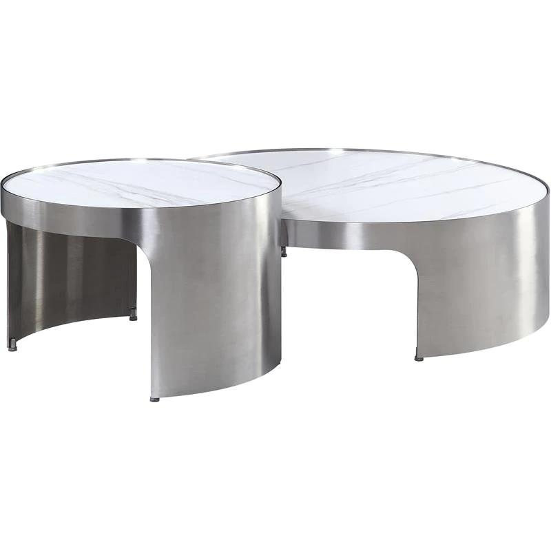 

    
Contemporary White Marble & Silver Nesting Coffee Tables by Acme Abilene LV00223
