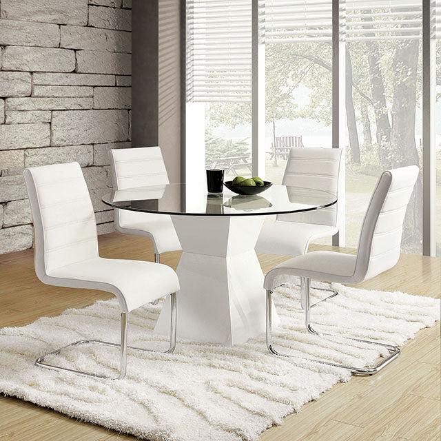 

    
Contemporary White Tempered Glass Dining Table Furniture of America CM8371WH-T Mauna
