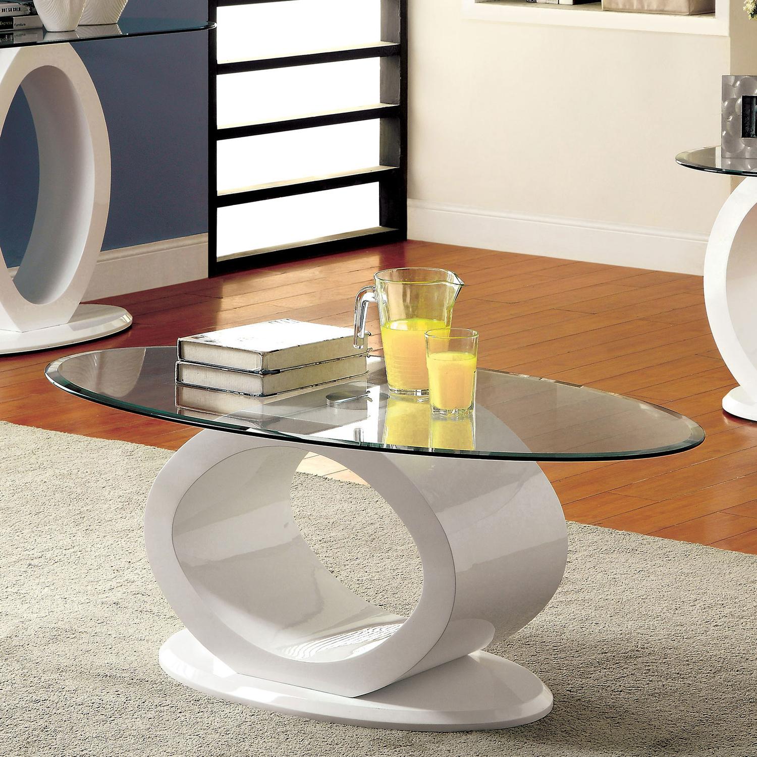 

    
Contemporary White Tempered Glass Top Coffee Table Furniture of America CM4825WH-C Lodia
