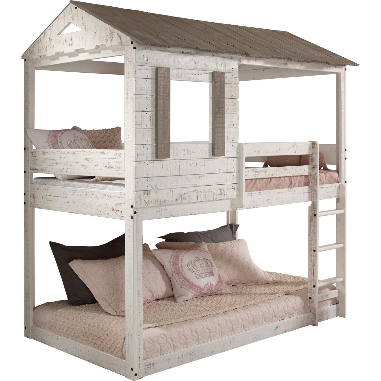 

    
Cottage Rustic White Twin/Twin Bunk Bed by Acme Darlene 38135
