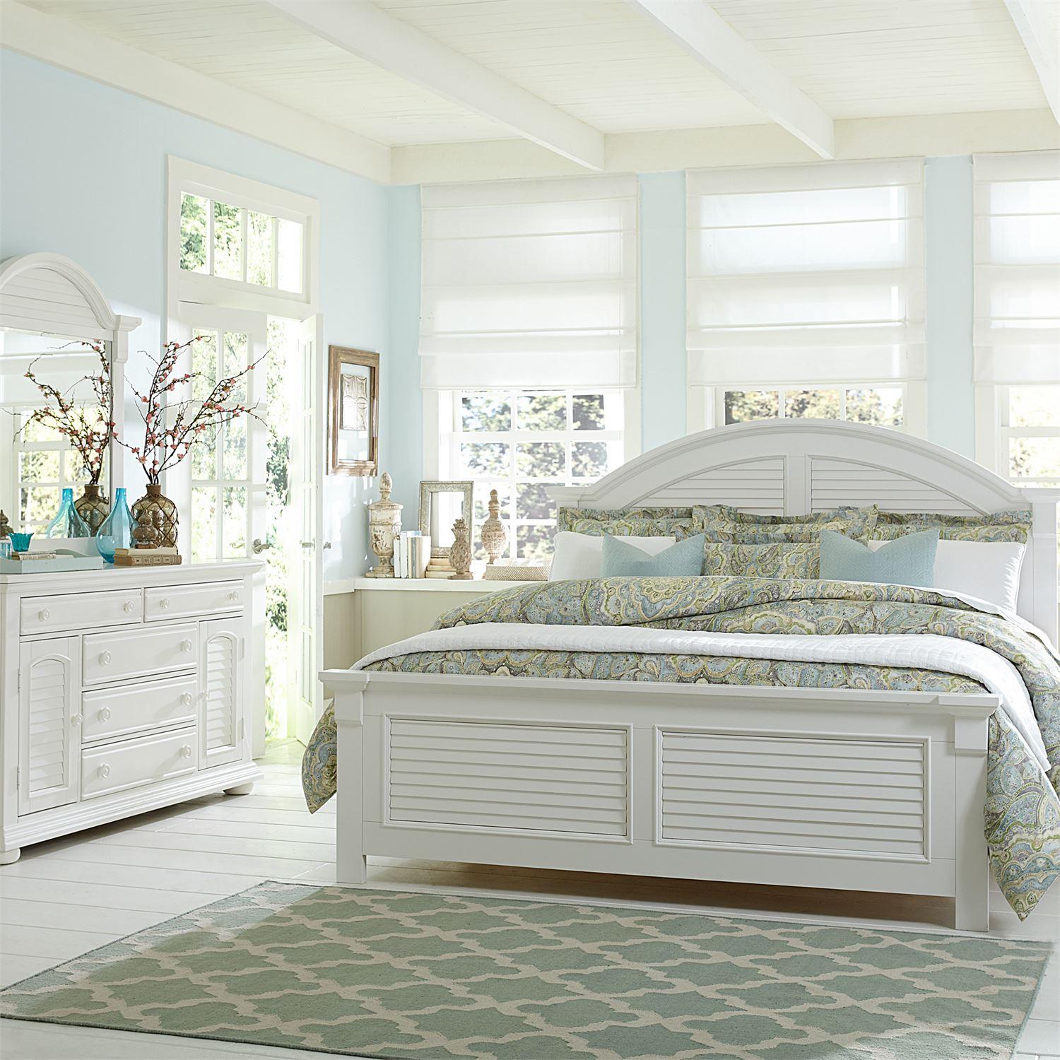 

    
Cottage White King Panel Bed Set 4 w/Chest Summer House I by Liberty Furniture
