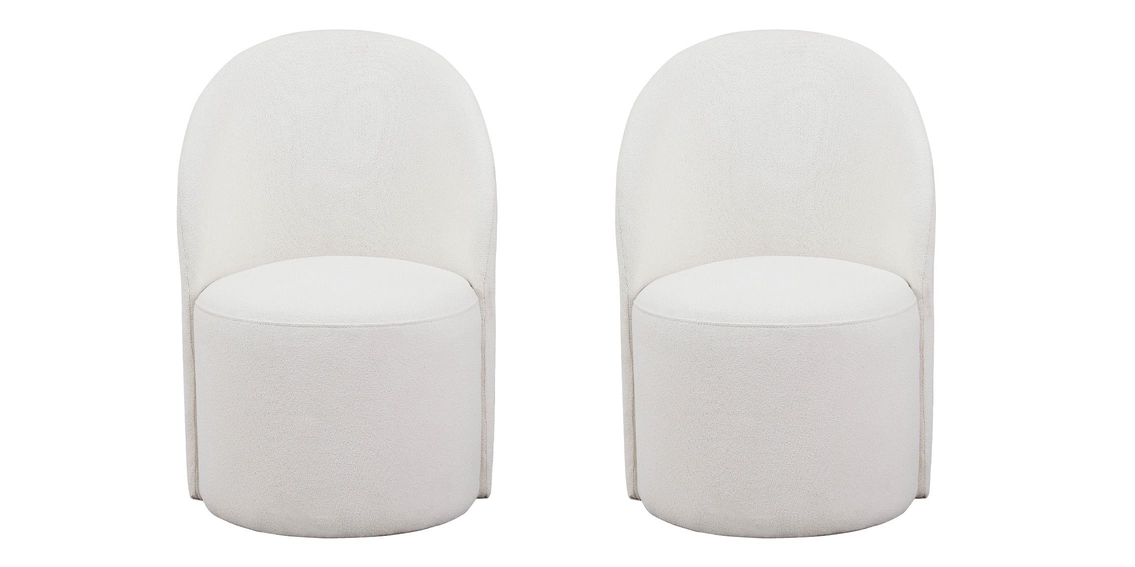 

    
Cream Boucle Fabric Dining Chair Set 2Pcs HAUTELY 528Cream Meridian Modern

