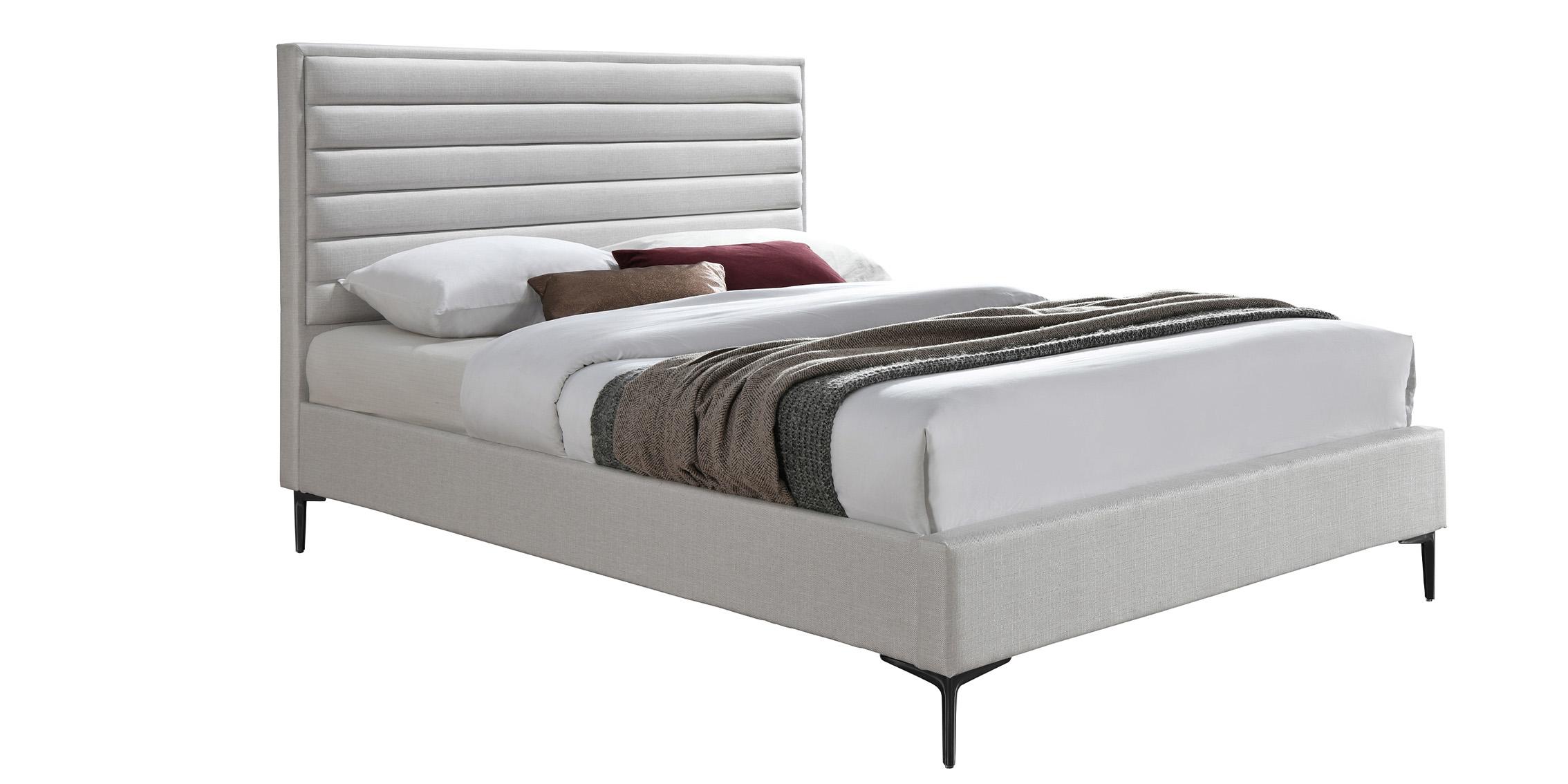 Contemporary Platform Bed HunterCream-F HunterCream-F in Cream Linen