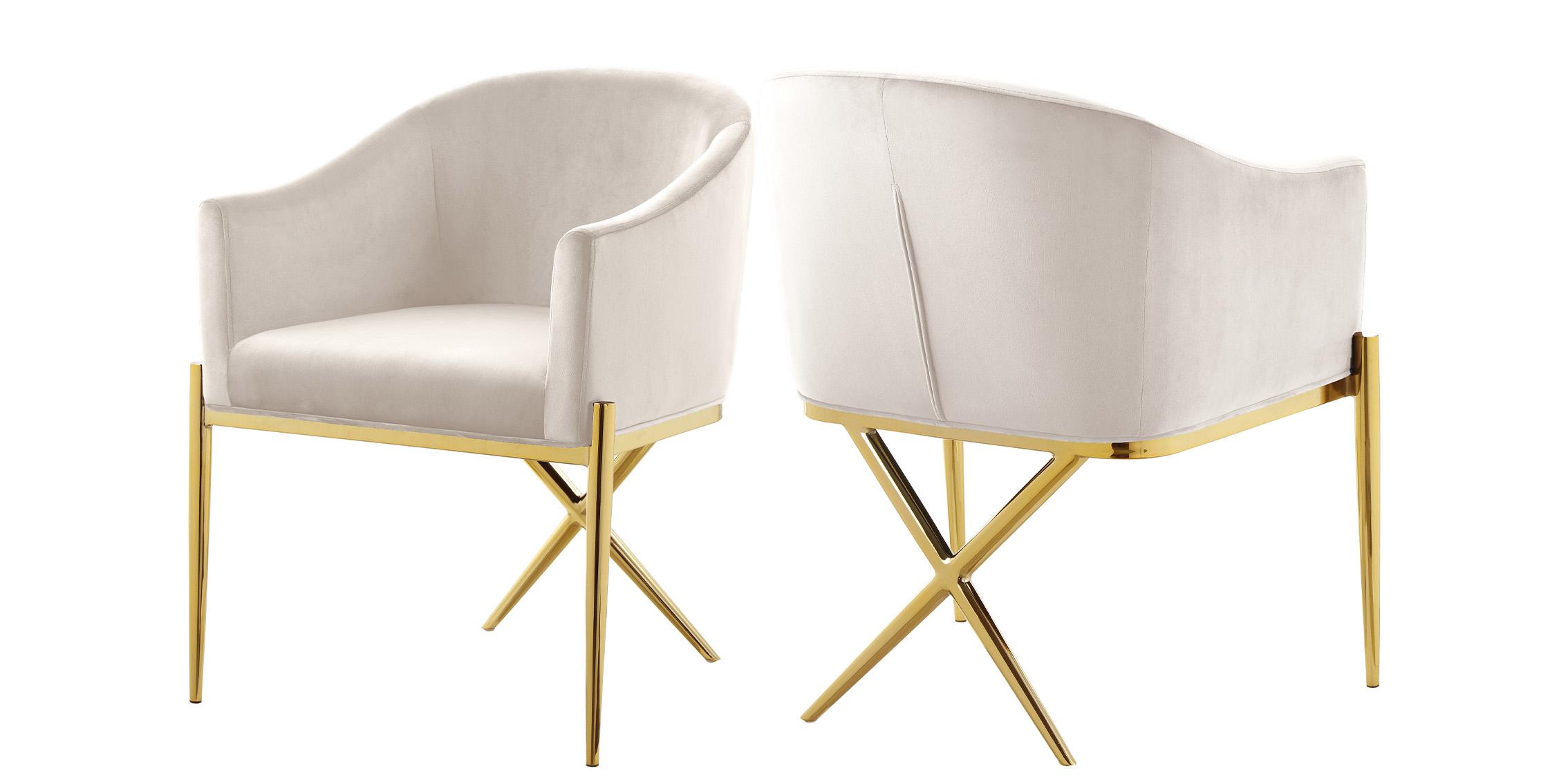 Contemporary Dining Chair Set XAVIER 763Cream 763Cream-C-Set-2 in Cream, Gold Velvet