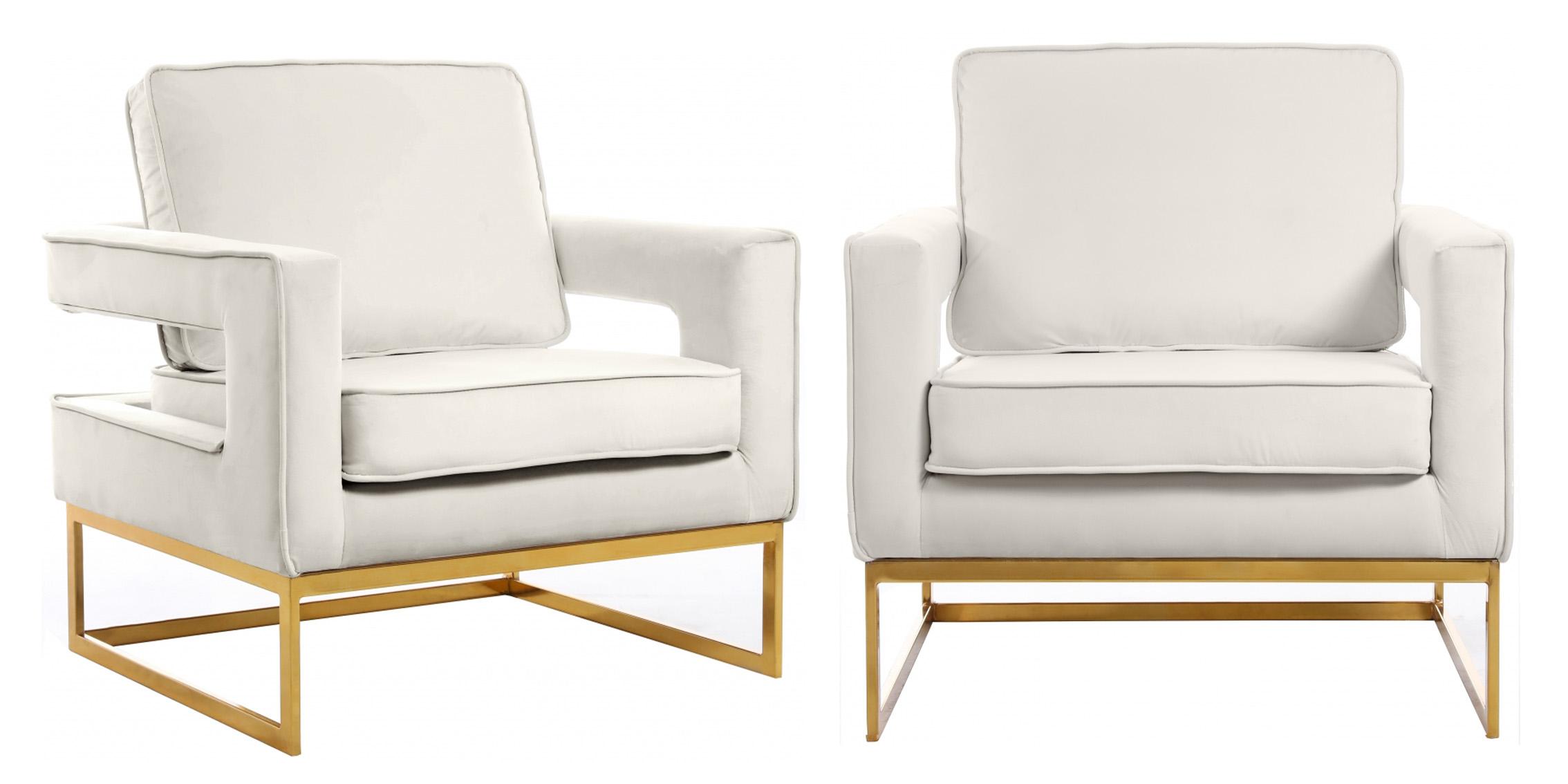 Contemporary, Modern Accent Chair Set Noah 511Cream-Set 511Cream-Set-2 in Cream, Gold Velvet