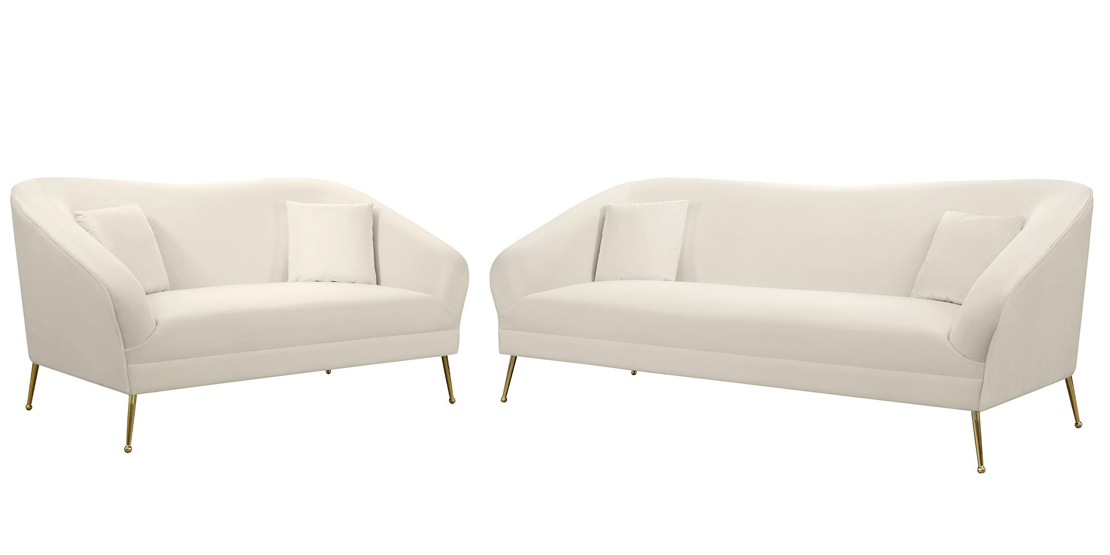 Contemporary, Modern Sofa Set HERMOSA 658Cream 658Cream-Set-2 in Chrome, Cream, Gold Velvet