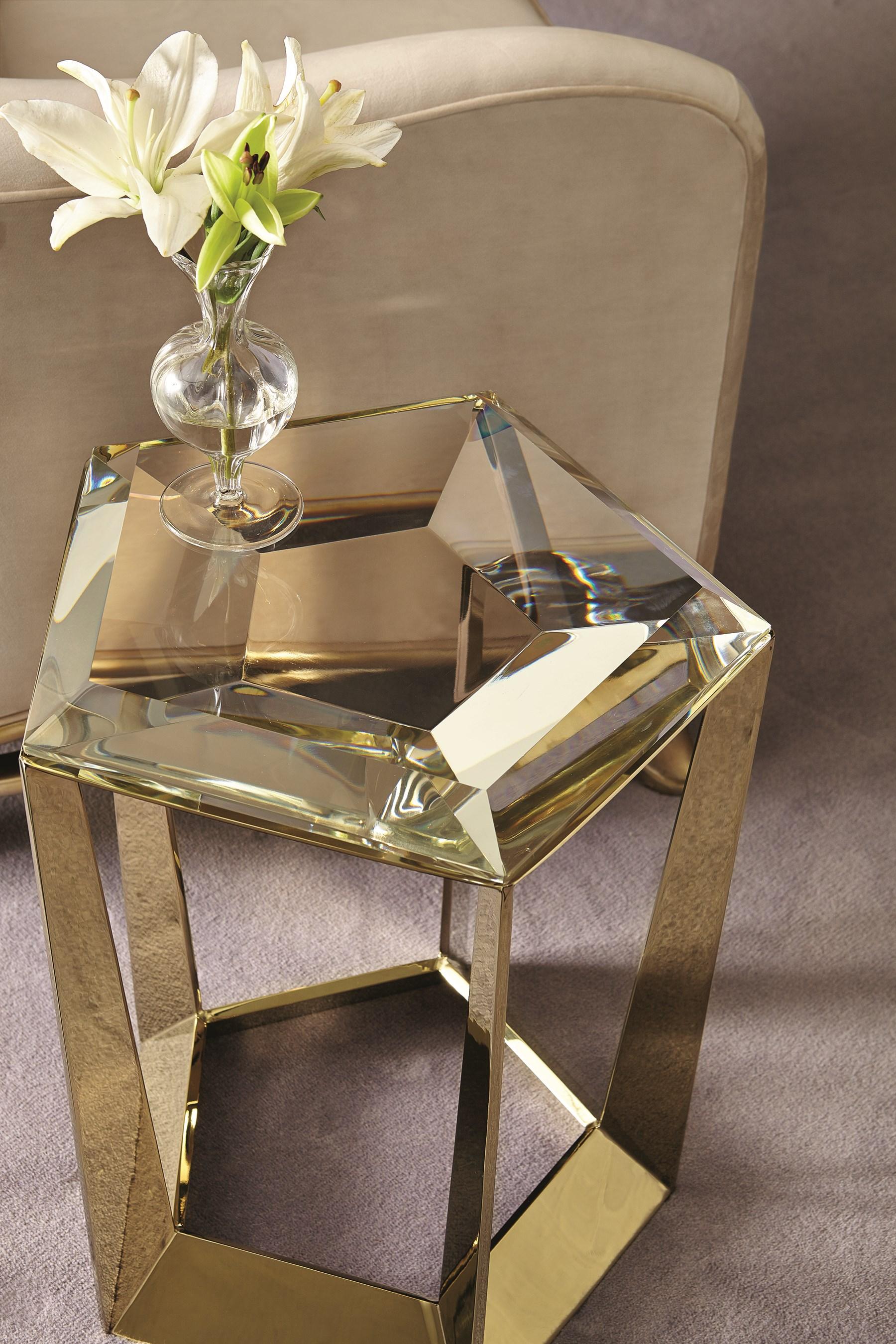

    
Crystal Top Majestic Gold Base End Table THE GEM SIDE by Caracole
