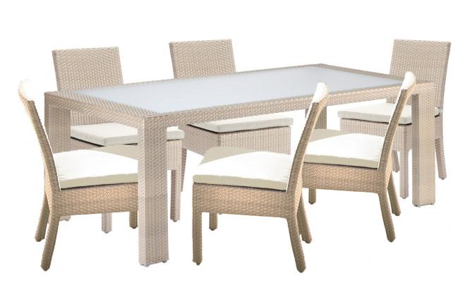 Contemporary Outdoor Dining Set Cubix 902-1349-KBU-7DS in Off-White, Beige 