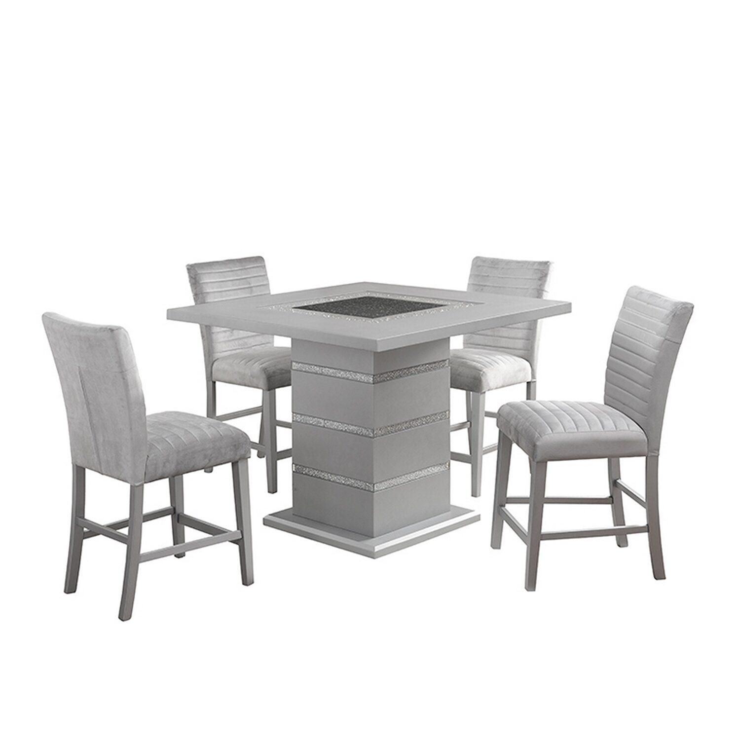 Contemporary Counter Dining Set D1903BT / D1903BS-GRY D1903BT-Set-5 in Light Grey, White, Silver Velvet