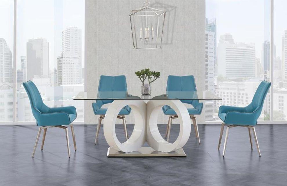 

    
D9002DT Geometric Style Glass Top Table & Turquoise PU Chair Dining Set 5 Pcs Global USA
