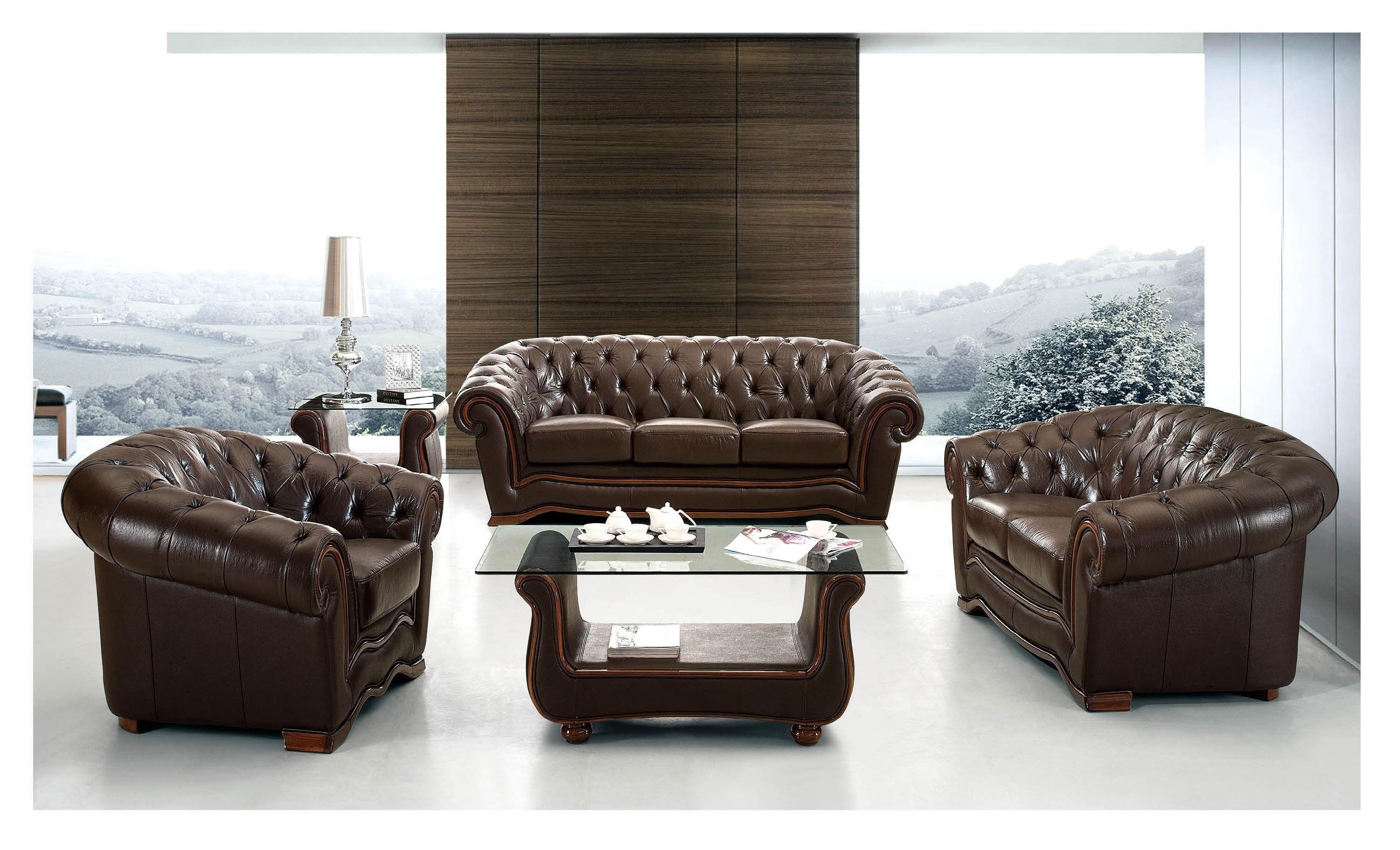 Contemporary Sofa Loveseat Chair and Coffee Table 262 Full Leather ESF-262-4PC in Dark Brown Leather