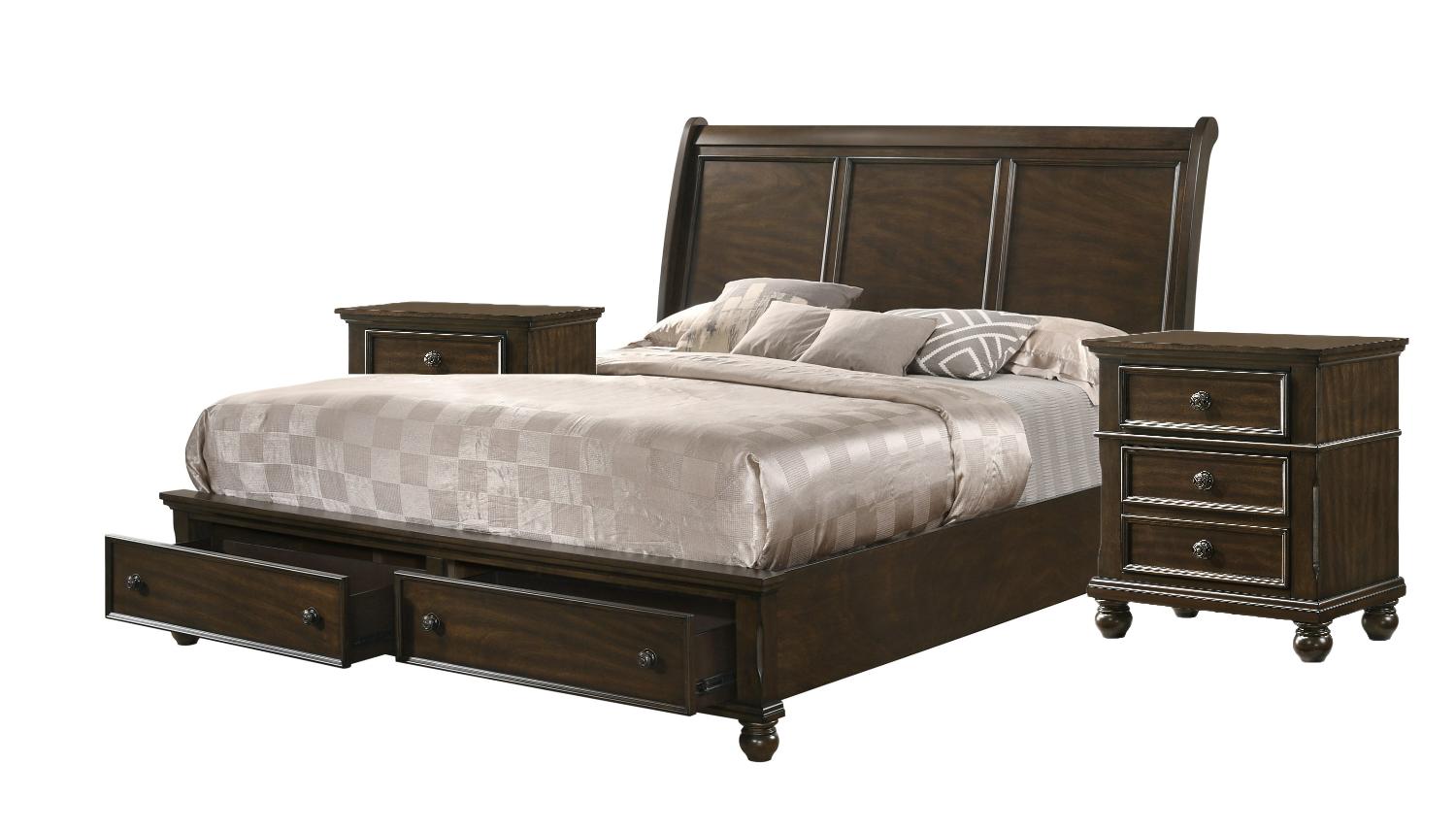 Rustic, Traditional Panel Bedroom Set Lara B6077-Q-Bed-3pcs in Dark Brown 