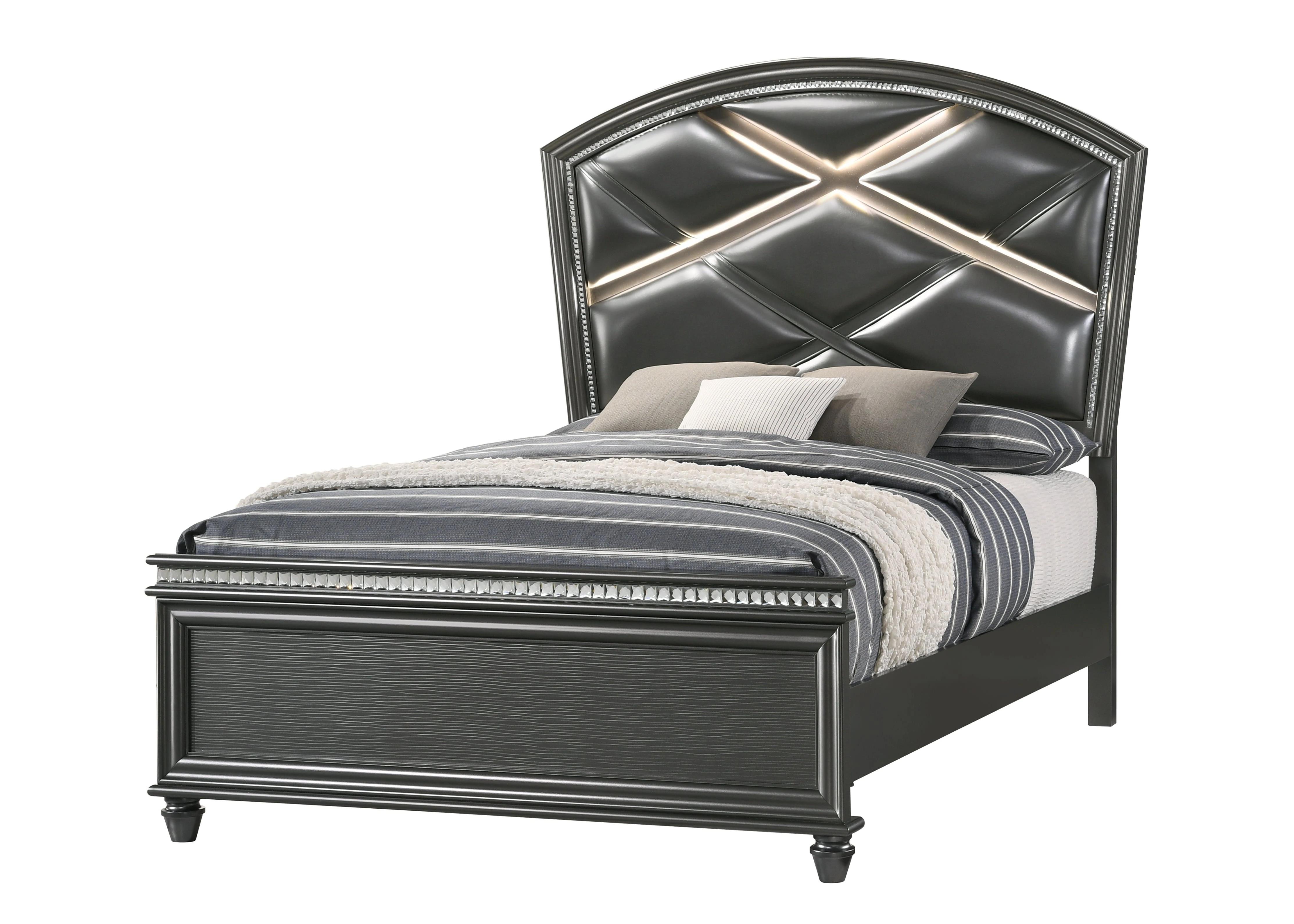 Modern Panel Bed Adira B7880-Q-Bed in Dark Gray PU