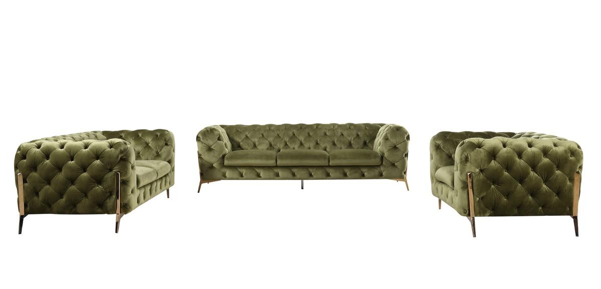 

    
 Photo  Deluxe Green Velvet Tufted Sofa Set 3 VIG Divani Casa Sheila Contemporary Modern
