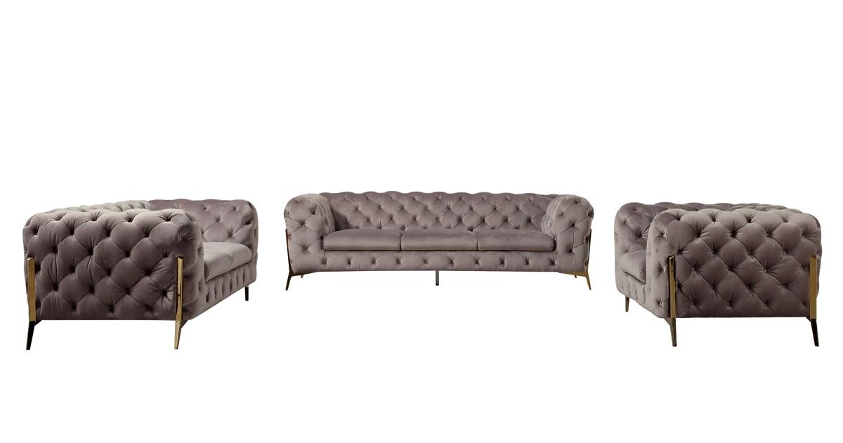 

    
Deluxe Silver Velvet Tufted Sofa Set 3 VIG Divani Casa Sheila Contemporary
