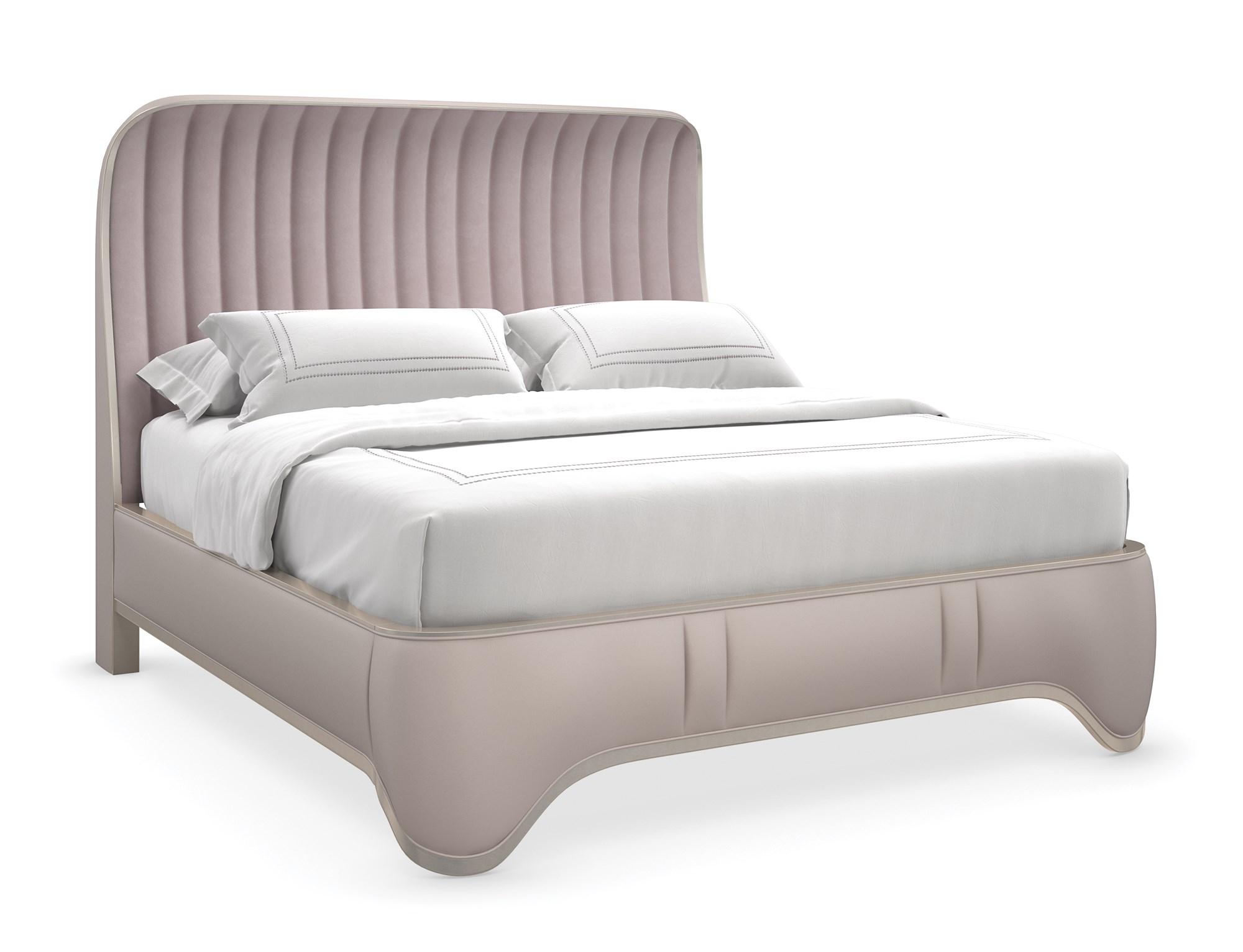 Contemporary Platform Bed THE OXFORD UPH KING BED C103-422-121 in Metallic Fabric