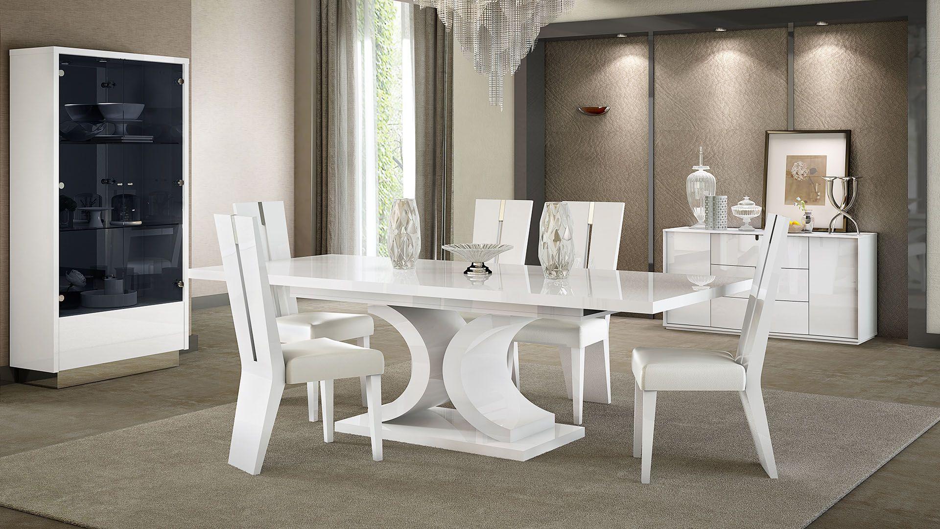 

    
White Lacquer Modern Dining Room Set 5Pcs American Eagle Furniture DT-P110

