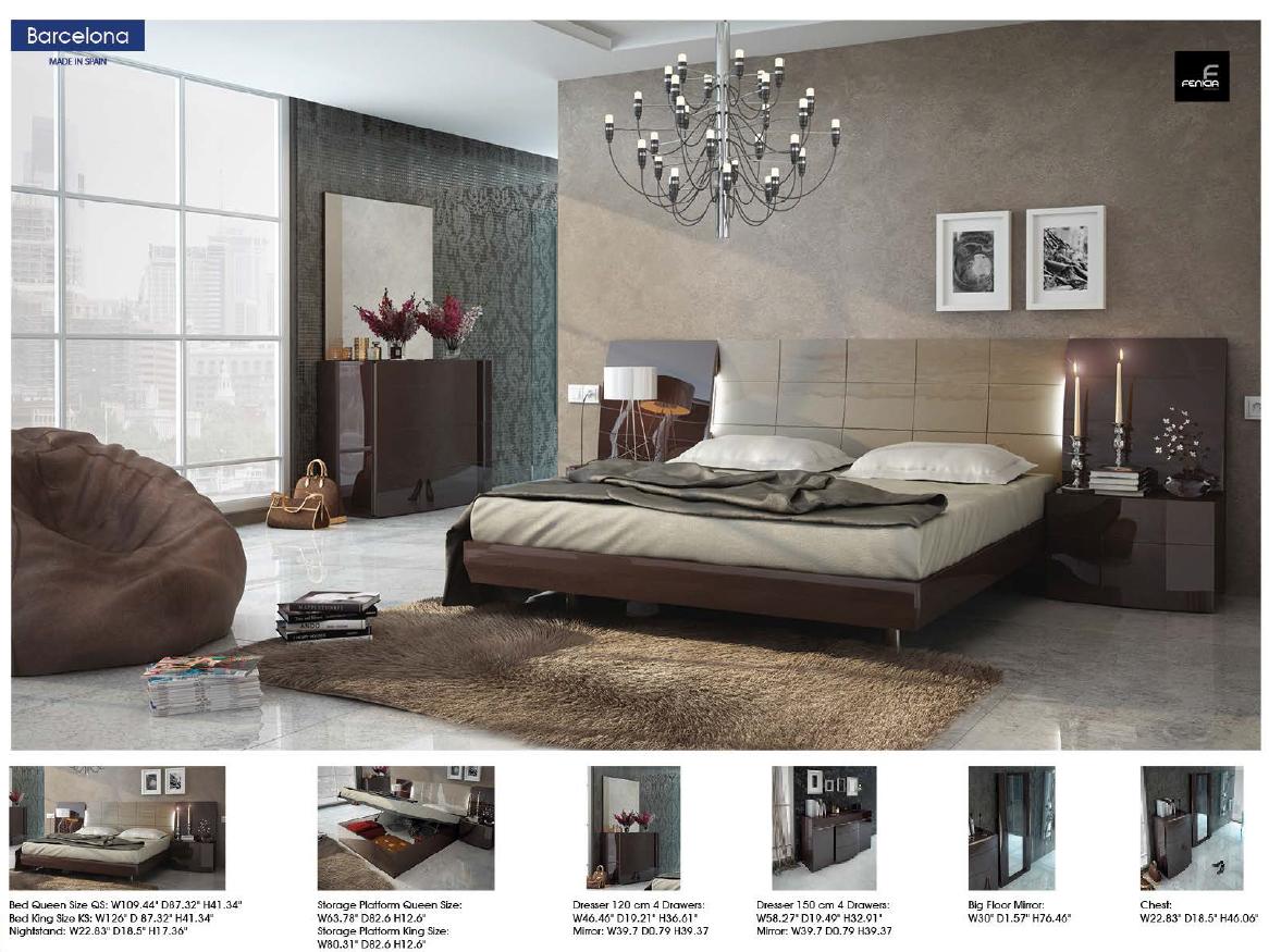 

    
 Order  Glossy Chocolate Ivory King Size Bedroom Set 5Pcs Made In Spain ESF Barcelona
