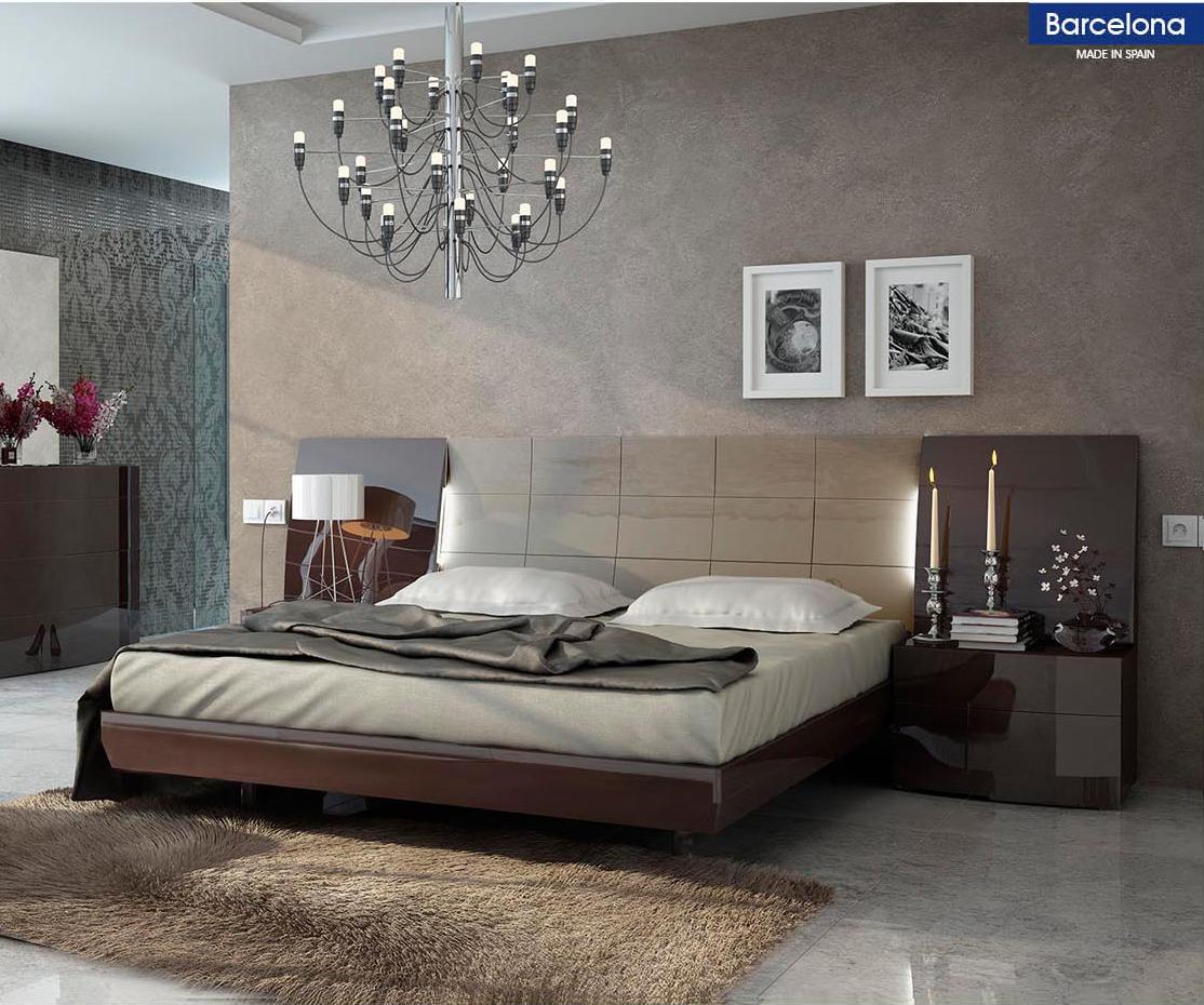 

    
Glossy Chocolate Ivory Queen Bedroom Set 3Pcs Modern Made In Spain ESF Barcelona
