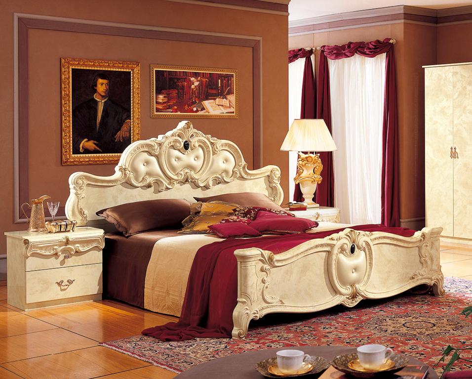 Traditional Panel Bedroom Set Barocco ESF-Barocco-Ivory-K-2N-3PC in Ivory, Gold Eco Leather