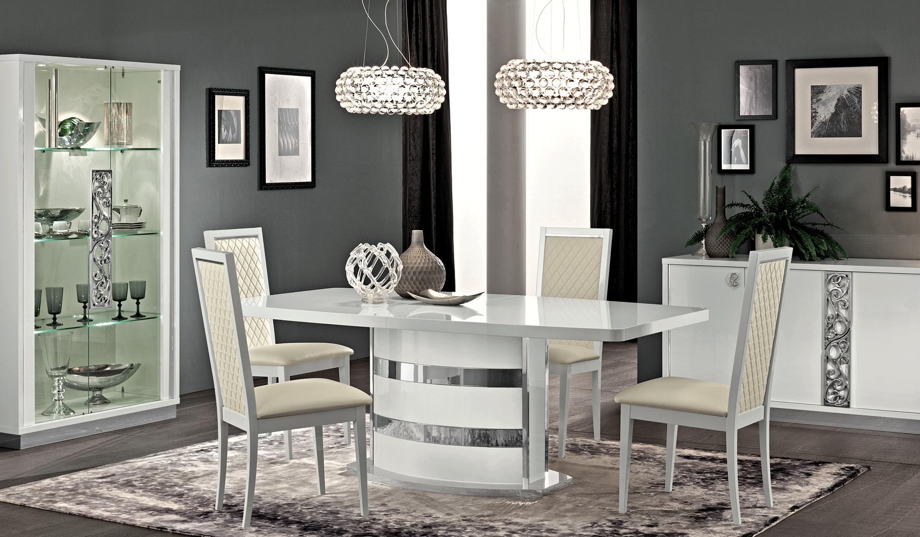 

    
Dining Room Set 9 Pcs High Gloss Pure White Contemporary Made in Italy ESF Roma  13165
