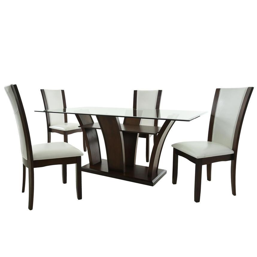 

    
Espresso Dining Table + 4 White PU Chair by Crown Mark Camelia 1210T-4272-5pcs
