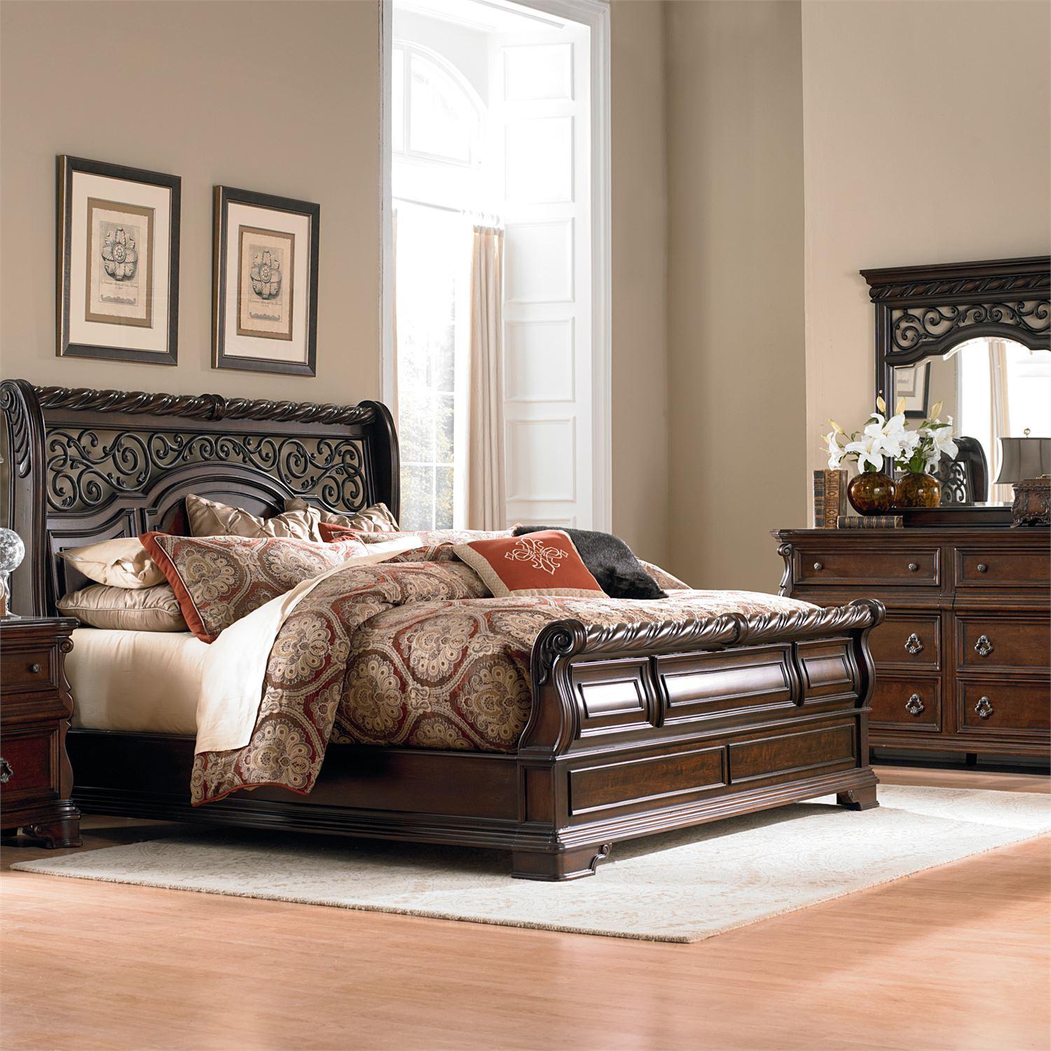 

    
Brownstone Finish Queen Sleigh Bedroom Set 4Pcs 575-BR-QSLDMC Liberty Furniture
