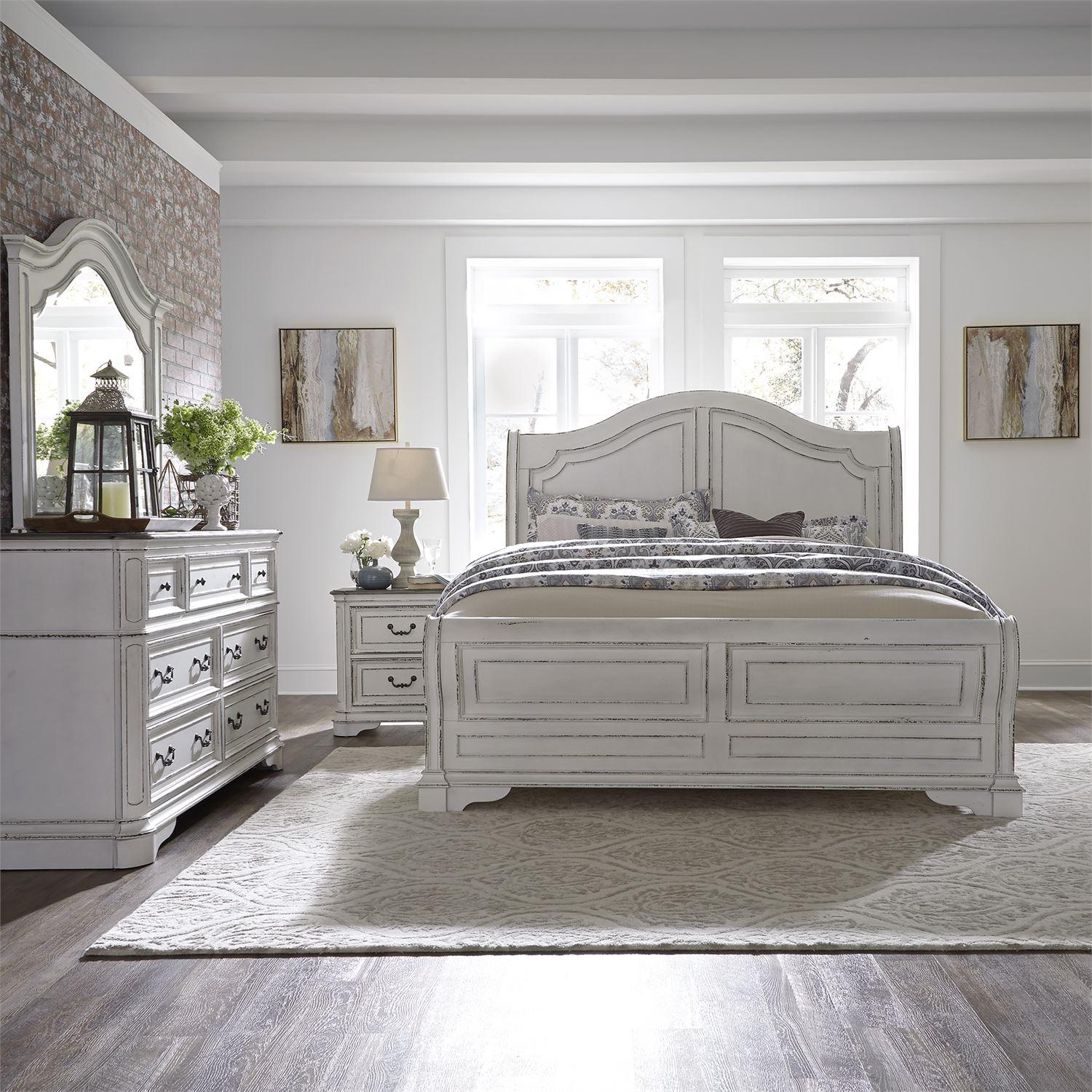 European Traditional Sleigh Bedroom Set Magnolia Manor  (244-BR) Sleigh Bedroom Set 244-BR-QSLDMN in White 