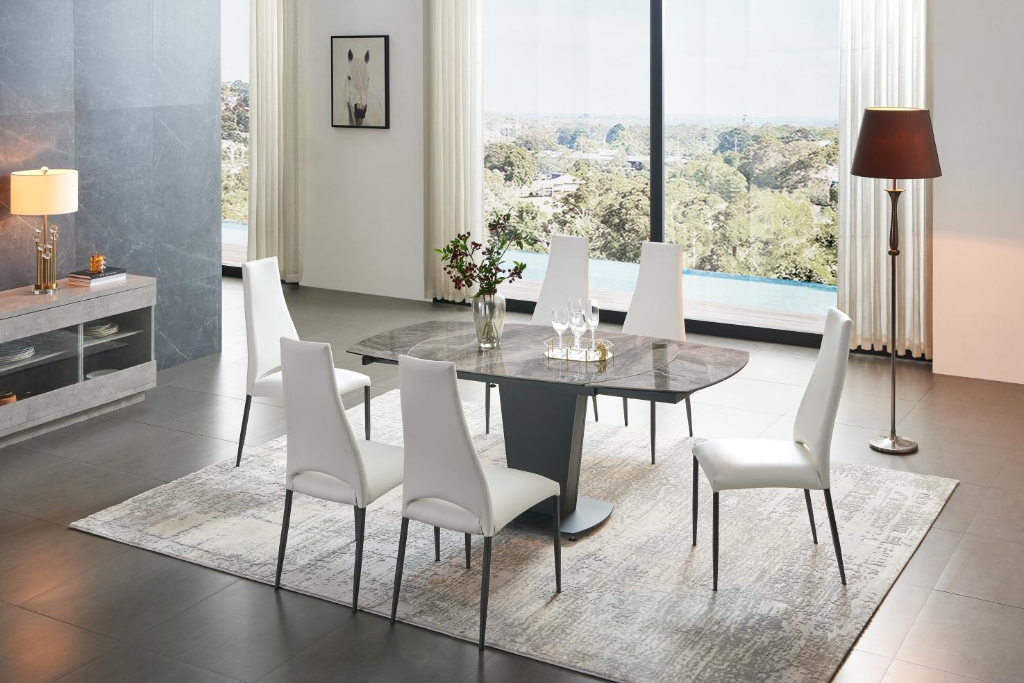 Contemporary Dining Table Set 2417TABLEBROWN 2417TABLEBROWN-5PC in White, Gray Eco Leather