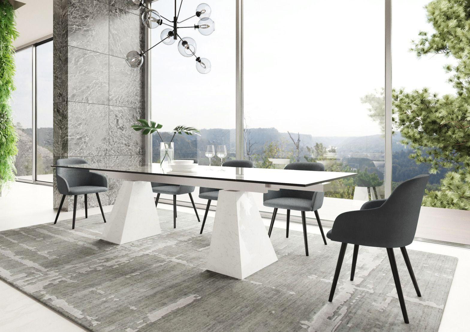

    
Extendable White Ceramic Quartz Dining Table + 6 Chairs by VIG Modrest Latrobe
