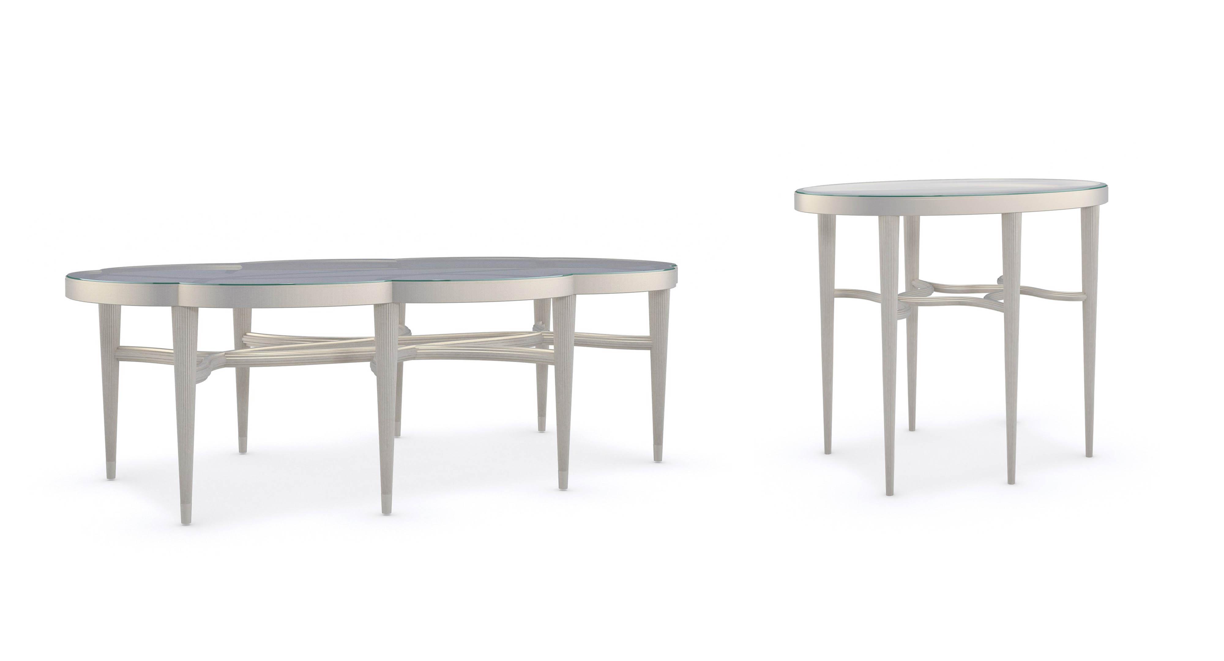 Contemporary Cocktail Table and End Table LILLIAN C091-020-401 C091-020-411 in Taupe, Silver 