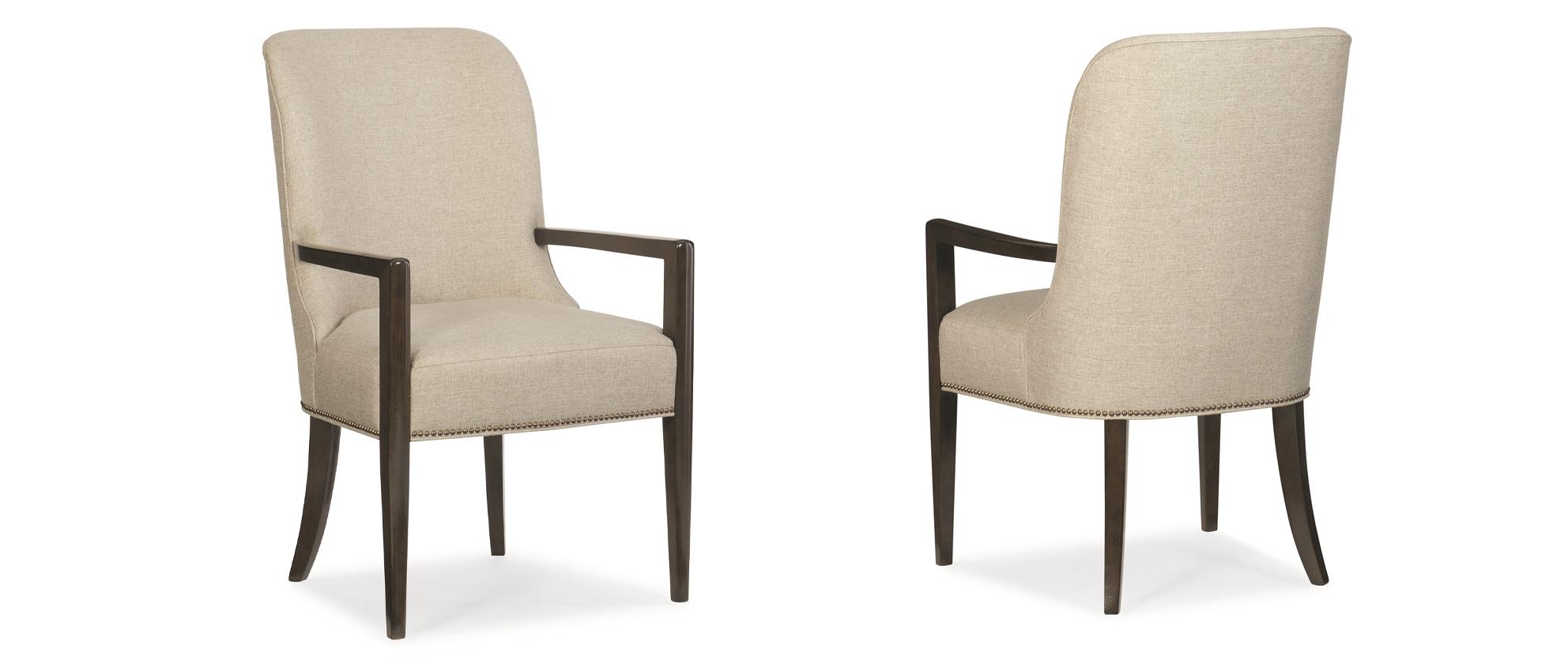 Modern Dining Arm Chair Set STREAMLINE ARM CHAIR M022-417-271-Set-2 in Brown, Beige Fabric