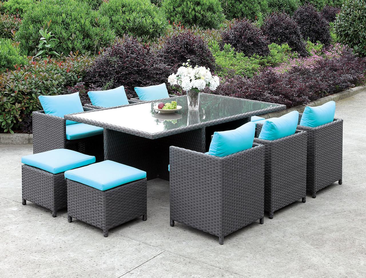 Contemporary Outdoor Dining Set ASHANTI CM-OT2127 CM-OT2127 in Turquoise, Brown Fabric