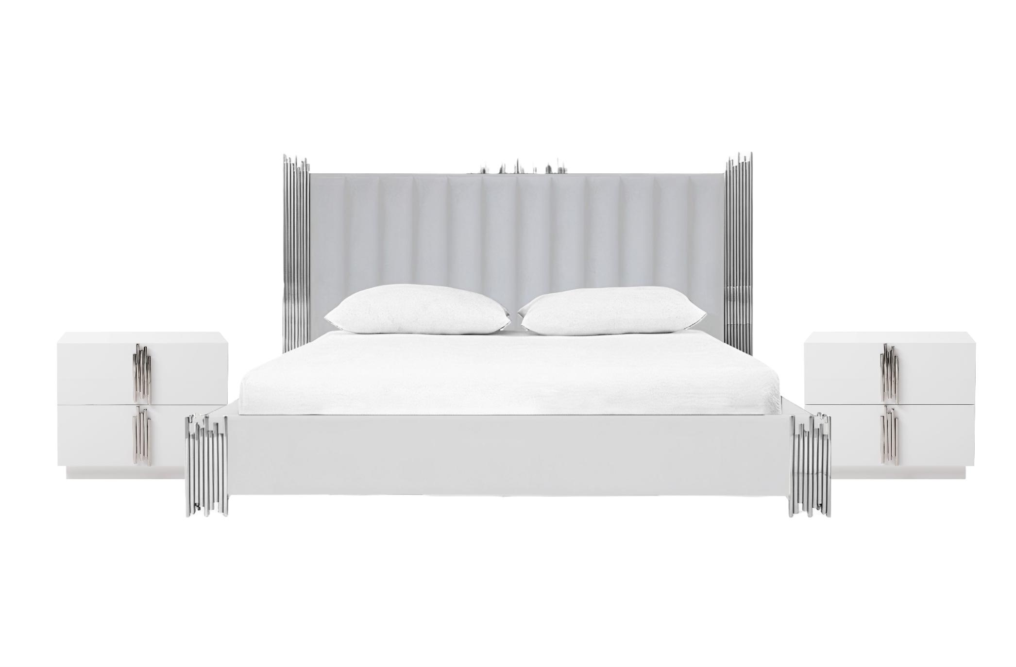 Contemporary, Modern Platform Bedroom Set Token VGVCBD815-WHT-BED-2NS-SET-K in White PU
